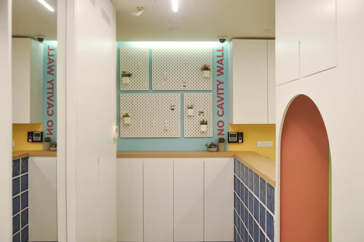 The play wall in the pediatric waiting area at Lumident Polyclinic in Beirut